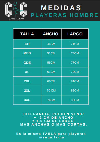 Medidas playera hombre