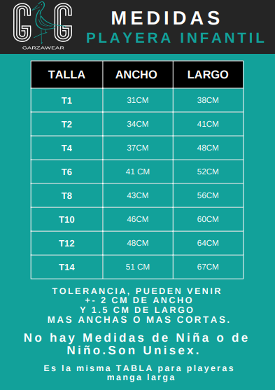medidas playera infantil